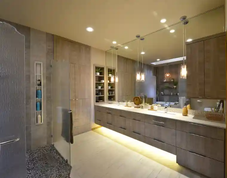 Lewis master bath vanity with lighting under the mirror