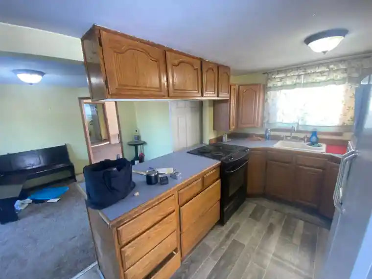 Before: the kitchen inside the Selah cottage